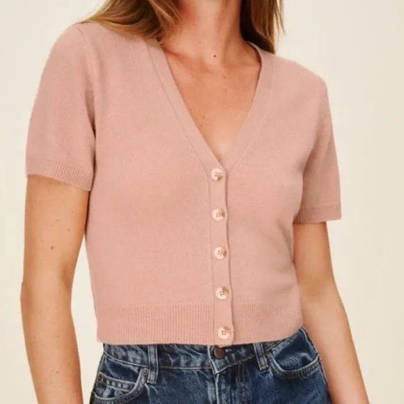 Reformation Cashmere V-Neck Short Sleeve Cardigan - Picture 2 of 6